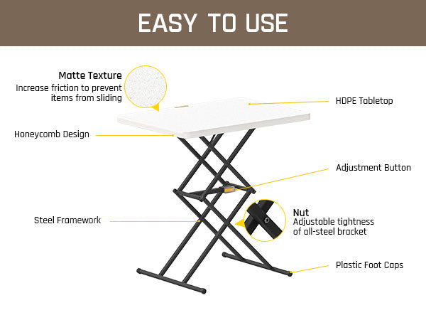 FanttikOutdoor Zeta X1 Pro, 28 inch Quick Pop Up Table, One-Handed Height Adjustment, 3 Heights, No Assembly, Multi-Functional Personal Activity Table, TV Tray, Portable Dinner Table