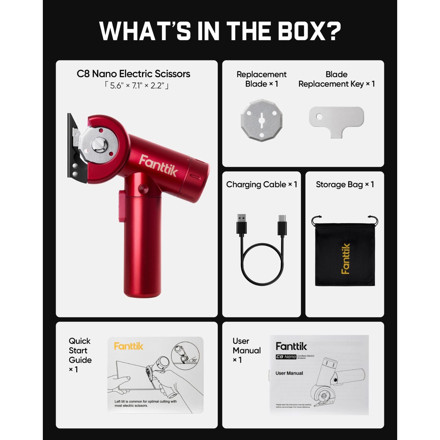 Fanttik C8 Nano Cordless Electric Scissors-Red