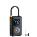 A Fanttik X10 Pro Tire Inflator with a black U-shaped hose, a digital display screen showing 0.35 bar, and a circular control panel on the front.