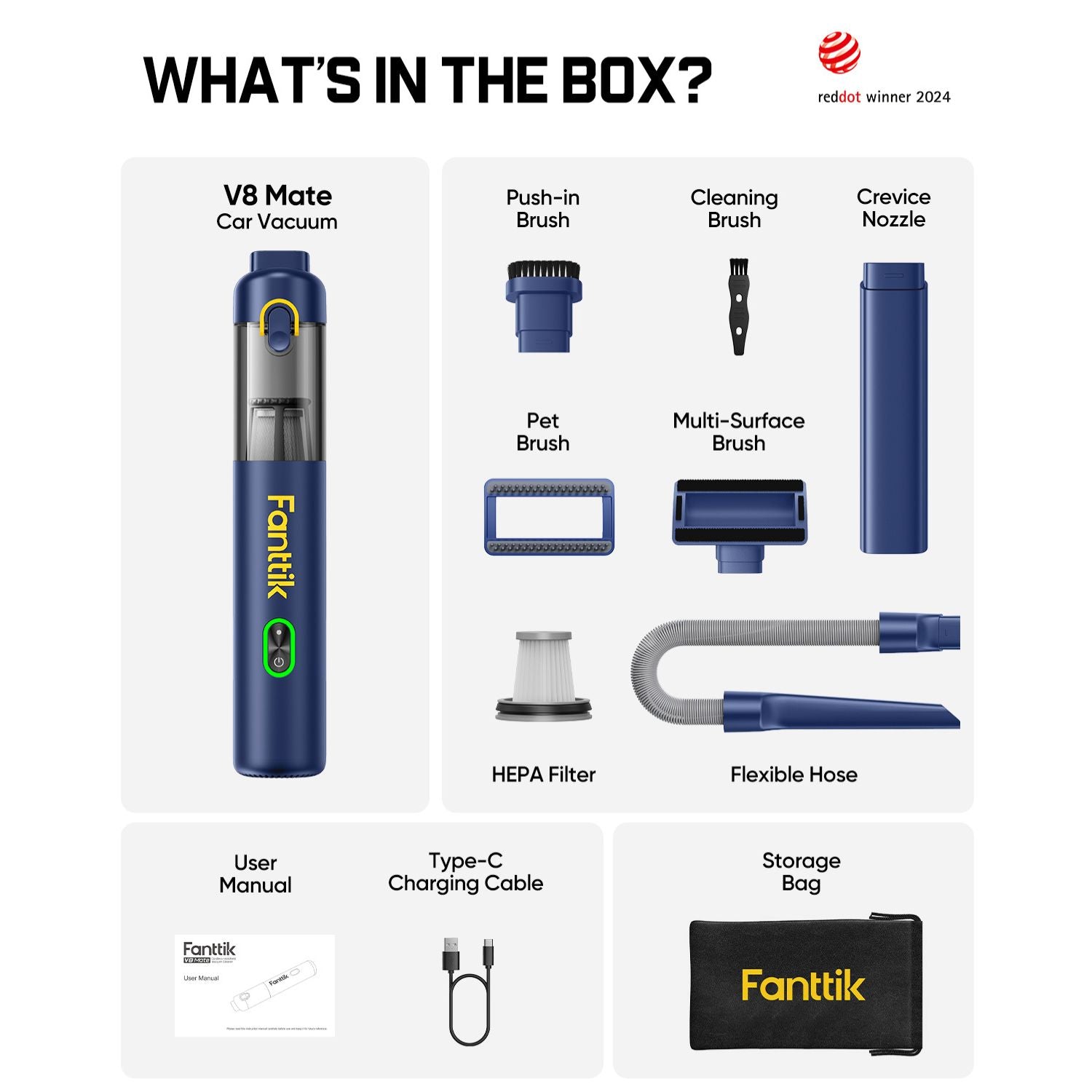 Fanttik V8 Mate Upgraded Cordless Car Vacuum-Blue