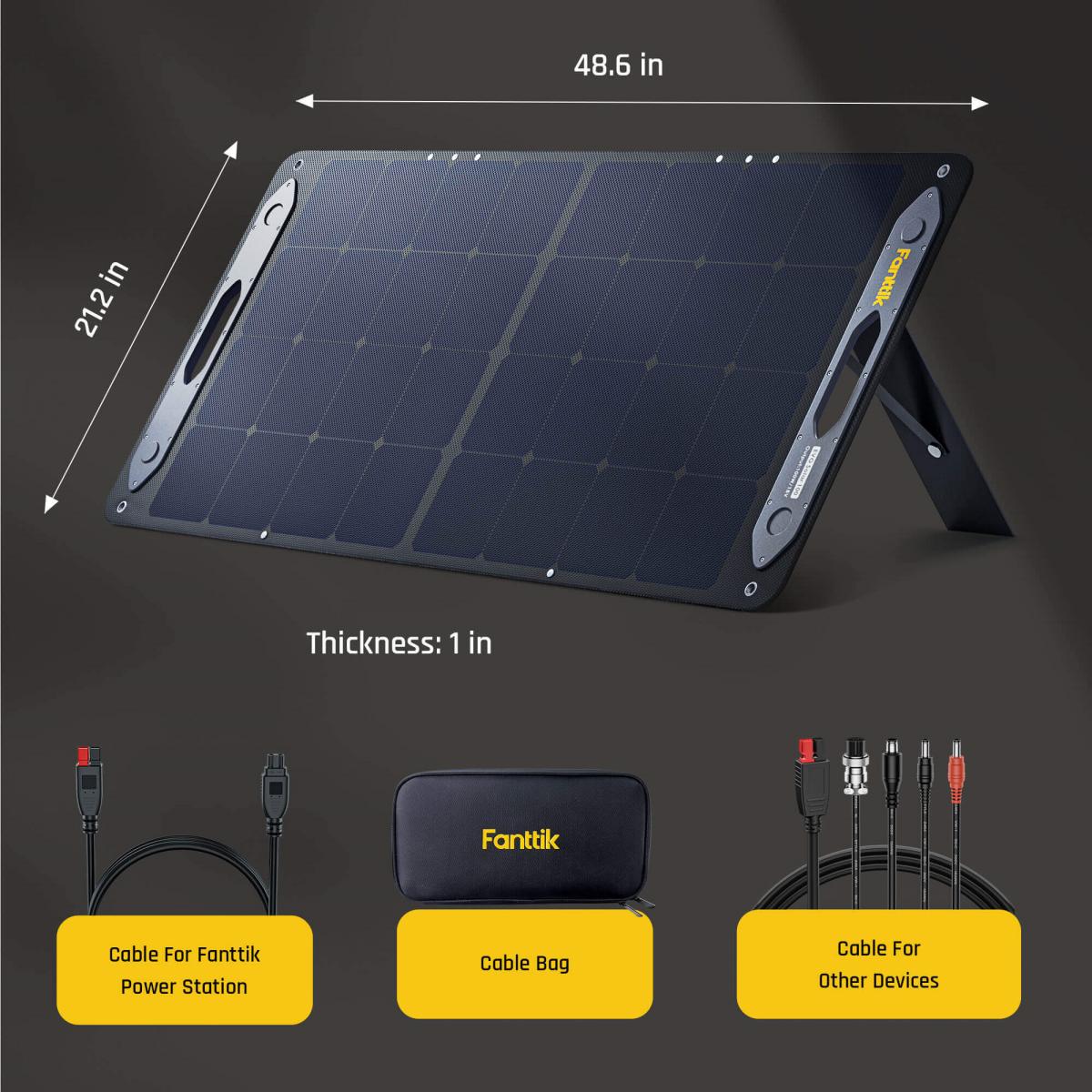 Fanttik Solar Panel has 23% High Solar Conversion Efficiency for EVO 300 Power Station, Foldable Solar Panel Kit with Adjustable Kickstand, Splash-Proof IP65 for Outdoor Camping RV