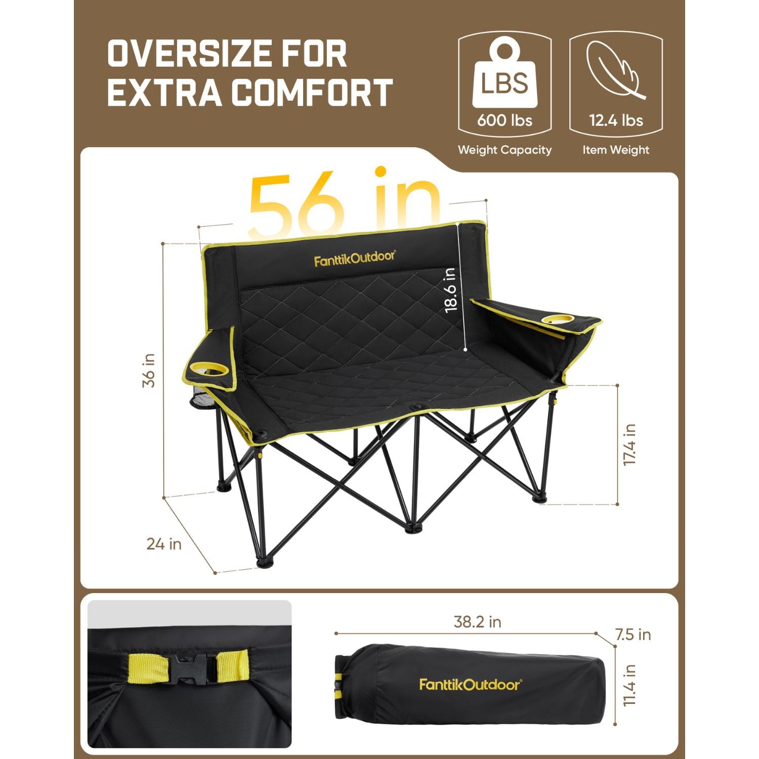 FanttikOutdoor Zeta L11 Duo Pro Double Camping Chair-black