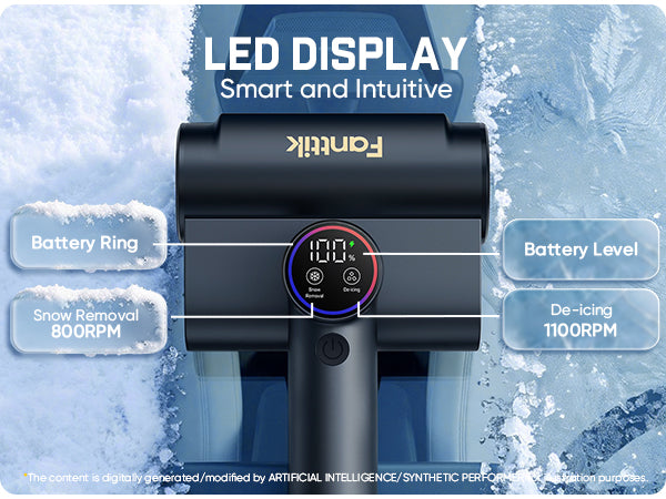 The LED color display clearly shows Snow Mode and De-Icing Mode with easy-to-read icons and text. As you switch modes, the color gradient light bar updates the battery level in real time 
