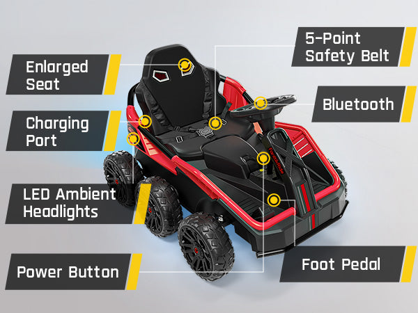 FanttikRide 24V Ride on Toys for Big Kids, 6 Eva Wheels UTV, 4x75W 5.9MPH Powerful Electric Car, 4WD/2WD Switch, Parent Remote, 4 Shock Absorbers, Ideal Gift for Kids Ages 3+