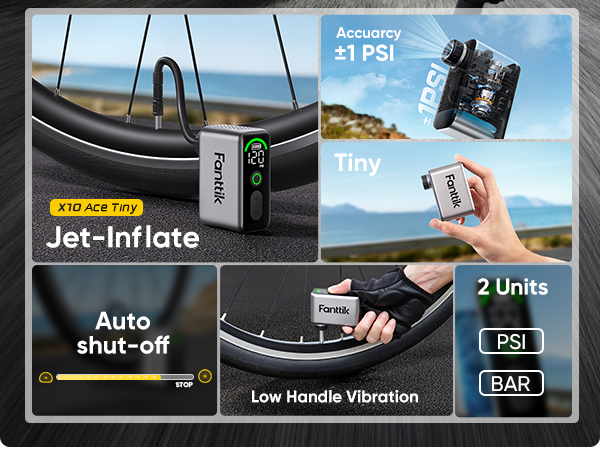 Fanttik X10 Ace Tiny Mini Bike Pump, 120 PSI Compact Air Pump with Presta and Schrader Valve, Fast Inflate Bicycle Pump for Road Bike