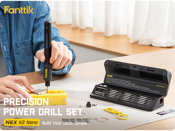 Fanttik K2 Nano 3.7V Power Drill, Mini Precision Electric Driver, 20 Drill Bits, 800mAh Rechargeable, Tool Kit for DIY Projects Shell, Plastic, Resin Keychain, PCB, Aluminum Plate