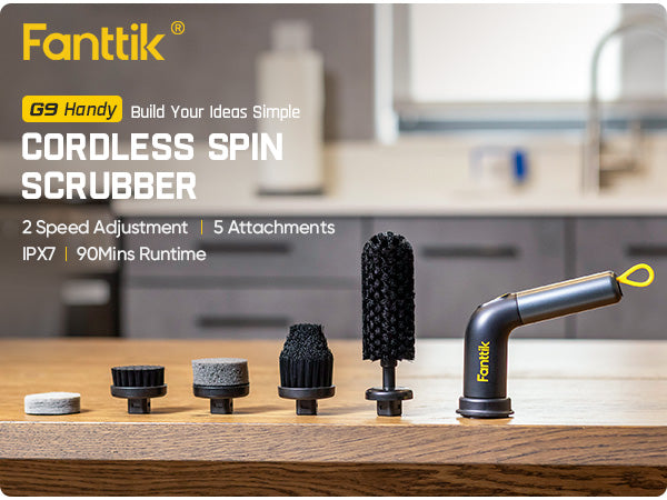 Fanttik G9 Handy Cordless MagnaStorm Electric Spin Scrubber, Dual-Speed Control with 5 Brush Heads, LED Display, IPX7 Waterproof, 2500mAh Battery with Type-C Charging, for Kitchen, Sink, Tile, Stove
