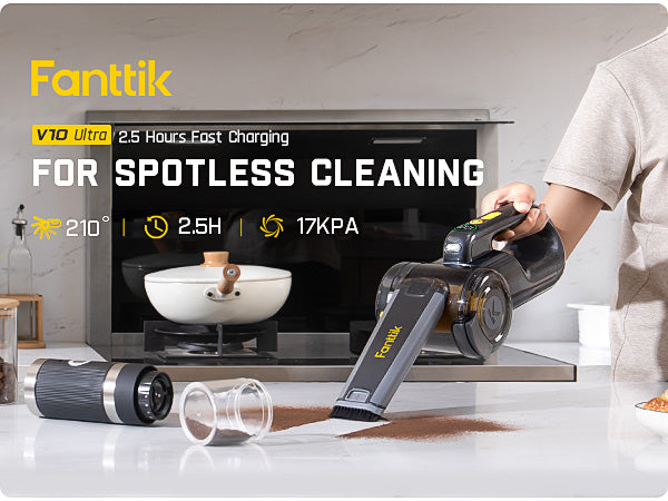 Fanttik Fold V10 Ultra Deluxe Handheld Vacuum Cordless, 17KPa Powerful Suction, Charging Base, Pivot Nozzle, Up to 35 Mins Runtime, Smart LED Display, DynamicClean™ Dustbuster Vacuum for Home, Car