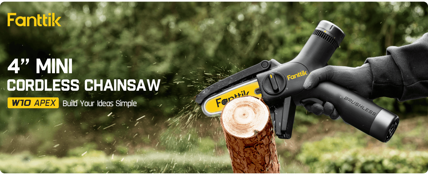 Fanttik W10 APEX Mini Chainsaw with LED Display, Brushless Motor, 2500 mAh, Handheld Electric Chainsaw Cordless for Tree Wood, Tools for Household and Garden