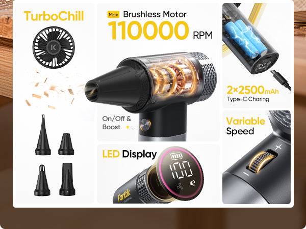 Fanttik Gust B11 Mix 2-in-1 Electric Air Duster & Fan, Dust Blower, 110000RPM Brushless Motor, Compressed Air Duster, 100 Stepless Gears, One-tap Booster, Electric Duster for PC, Electronics, Outdoor