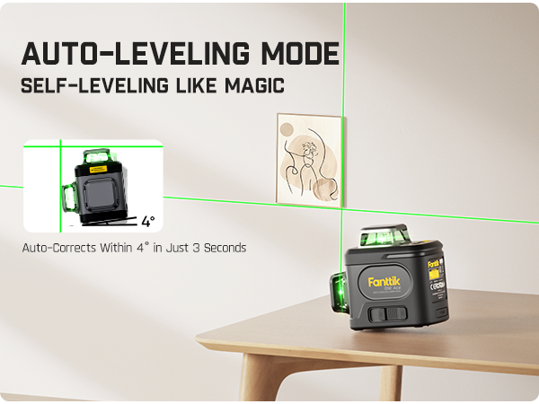 Fanttik D12 Ace Laser Level 360 Self Leveling, 3x360° Rechargeable 3D Green Cross Laser, Outdoor Pulse Mode, IP54 Durable, Easy to Use for Construction and Picture Hanging
