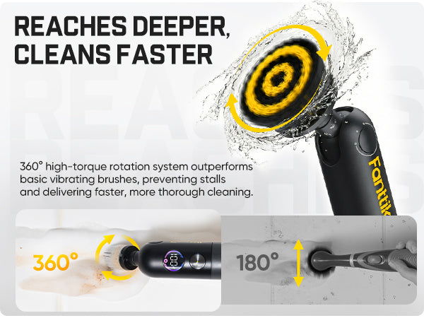Fanttik Flip G10 Nano HomeCare Cordless Electric Spin Scrubber, 360° High-Torque Rotation, 2-Speed & 3-Angle, IPX7 Waterproof Cleaning Brush with 7 Brush Heads for Grout, Tiles, Sinks, Crevices