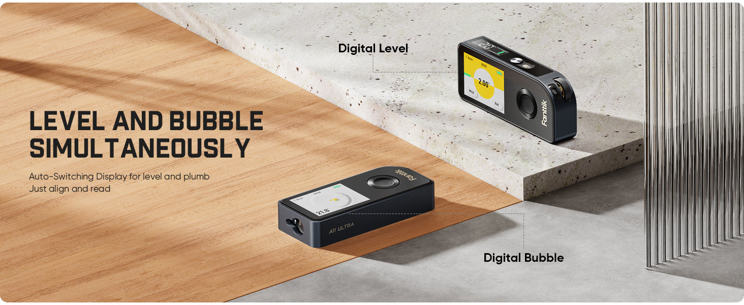 Fanttik A11 Ultra 3-in-1 Laser Measuring Tool, 197Ft Digital Laser Distance Measure with IPS Touch Screen & Side LCD, Wheel Roller & 3-Axis Digital Level, Rechargeable for Home DIY & Indoor Projects