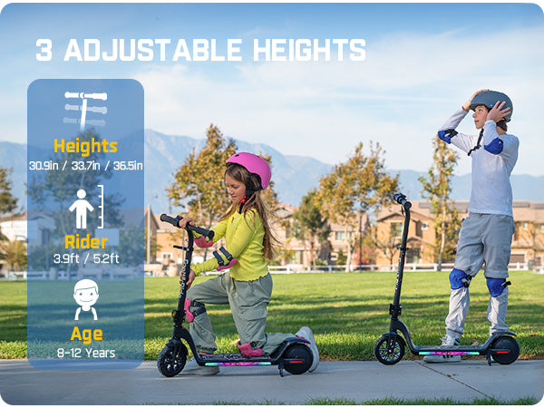 Fanttikride C10 Apex Electric Scooter for Kids,Bluetooth Music Speaker, LED Display, 5/8/10 MPH, 6.5 Miles Range, Height Adjustable, Type C Charging, Foldable Electric Scooter, 3.9-5.2 ft