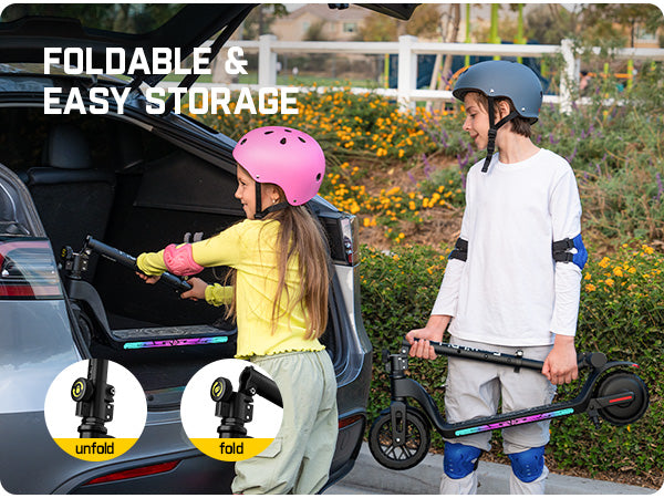 Fanttikride C10 Apex Electric Scooter for Kids,Bluetooth Music Speaker, LED Display, 5/8/10 MPH, 6.5 Miles Range, Height Adjustable, Type C Charging, Foldable Electric Scooter, 3.9-5.2 ft