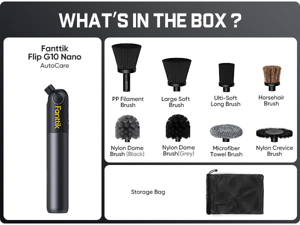 Fanttik Flip G10 Nano AutoCare Cordless Electric Scrubber, Dual-Speed with 8 Brush Heads, Adjustable Angle & Smart Display, IPX7 Waterproof for Deep Car Cleaning