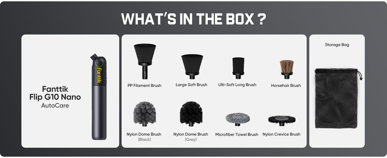 Fanttik Flip G10 Nano AutoCare Cordless Electric Scrubber, Dual-Speed with 8 Brush Heads, Adjustable Angle & Smart Display, IPX7 Waterproof for Deep Car Cleaning