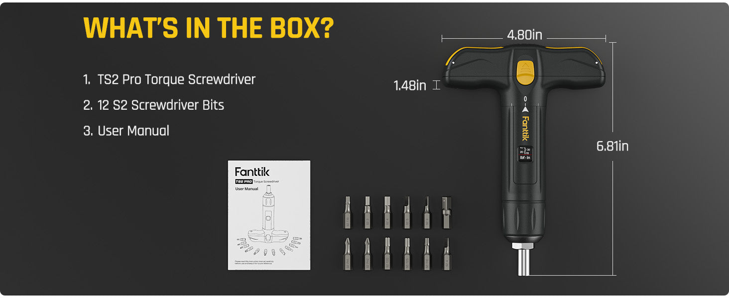 Fanttik TS2 PRO Torque Screwdriver Wrench Set, T-handle, Bits Storage Design, 12 Pcs S2 Steel Bits, 1/4" Drive, 15-75 in-lbs, Suitable for Gunsmithing, Scope Mounting, Bike and Maintenance