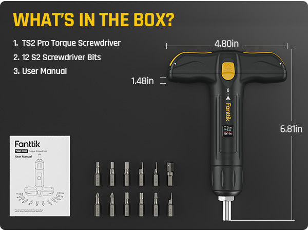 Fanttik TS2 PRO Torque Screwdriver Wrench Set, T-handle, Bits Storage Design, 12 Pcs S2 Steel Bits, 1/4" Drive, 15-75 in-lbs, Suitable for Gunsmithing, Scope Mounting, Bike and Maintenance