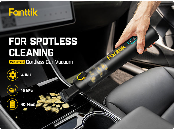Fanttik Slim V8 Apex Car Vacuum, 19000PA High Power, 4 in 1 Portable Mini Vacuum, 2.5H Type-C Fast Charge, 40 Mins Runtime, RobustClean™ Handheld Vacuum for Car, Home, Keyboard Cleaning