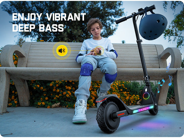 Fanttikride C10 Apex Electric Scooter for Kids,Bluetooth Music Speaker, LED Display, 5/8/10 MPH, 6.5 Miles Range, Height Adjustable, Type C Charging, Foldable Electric Scooter, 3.9-5.2 ft