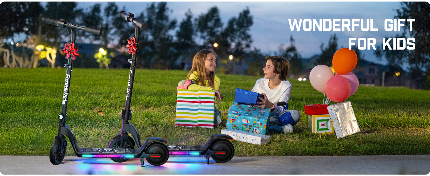 Fanttikride C10 Apex Electric Scooter for Kids,Bluetooth Music Speaker, LED Display, 5/8/10 MPH, 6.5 Miles Range, Height Adjustable, Type C Charging, Foldable Electric Scooter, 3.9-5.2 ft