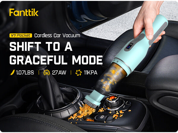 Fanttik V7 Pocket Cordless Car Vacuum, 11000Pa Powerful Suction,1 Lb Ultra-Lightweight Handheld Vacuum Rechargeable