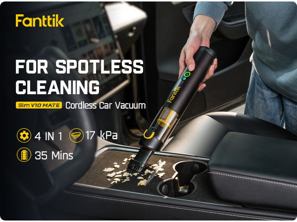 Fanttik Slim V10 Mate Cordless Car Vacuum, 4-in-1 Portable Mini Handheld Vacuum, 17000pa Suction Power, Upgraded Smart Display, 2 Suction Modes for Car, Office Desk, Keyboards