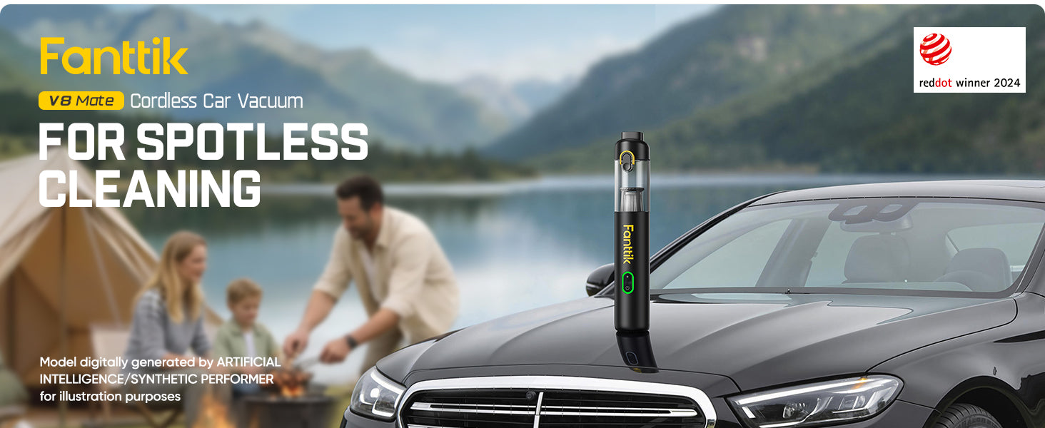 Fanttik V8 Mate Upgraded Cordless Car Vacuum, Portable Mini Vacuum with 13000pa Suction Power, 2 Suction Modes, Type-C Charge, Handheld Vacuum for Car, Small Tasks, Keyboards, Office Desk