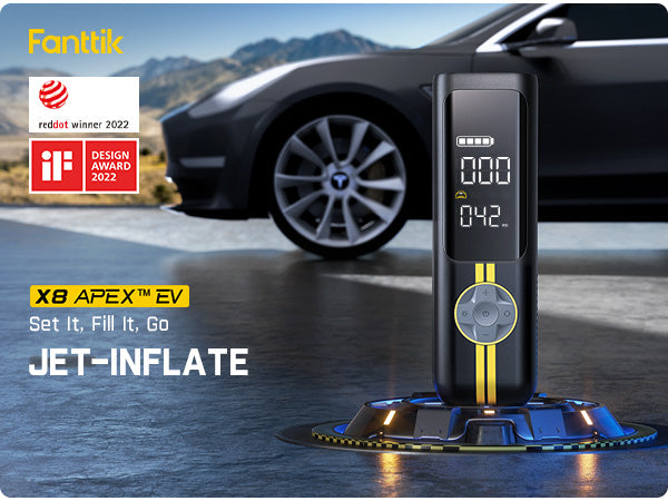Fanttik X8 APEX EV Tire Inflator Portable Air Pump, 2X Faster Inflation, 150PSI Cordless Air Compressor with Pressure Gauge, Powerful Battery, Fits Electric Cars, Cars, Bike, Ball, Deluxe Package