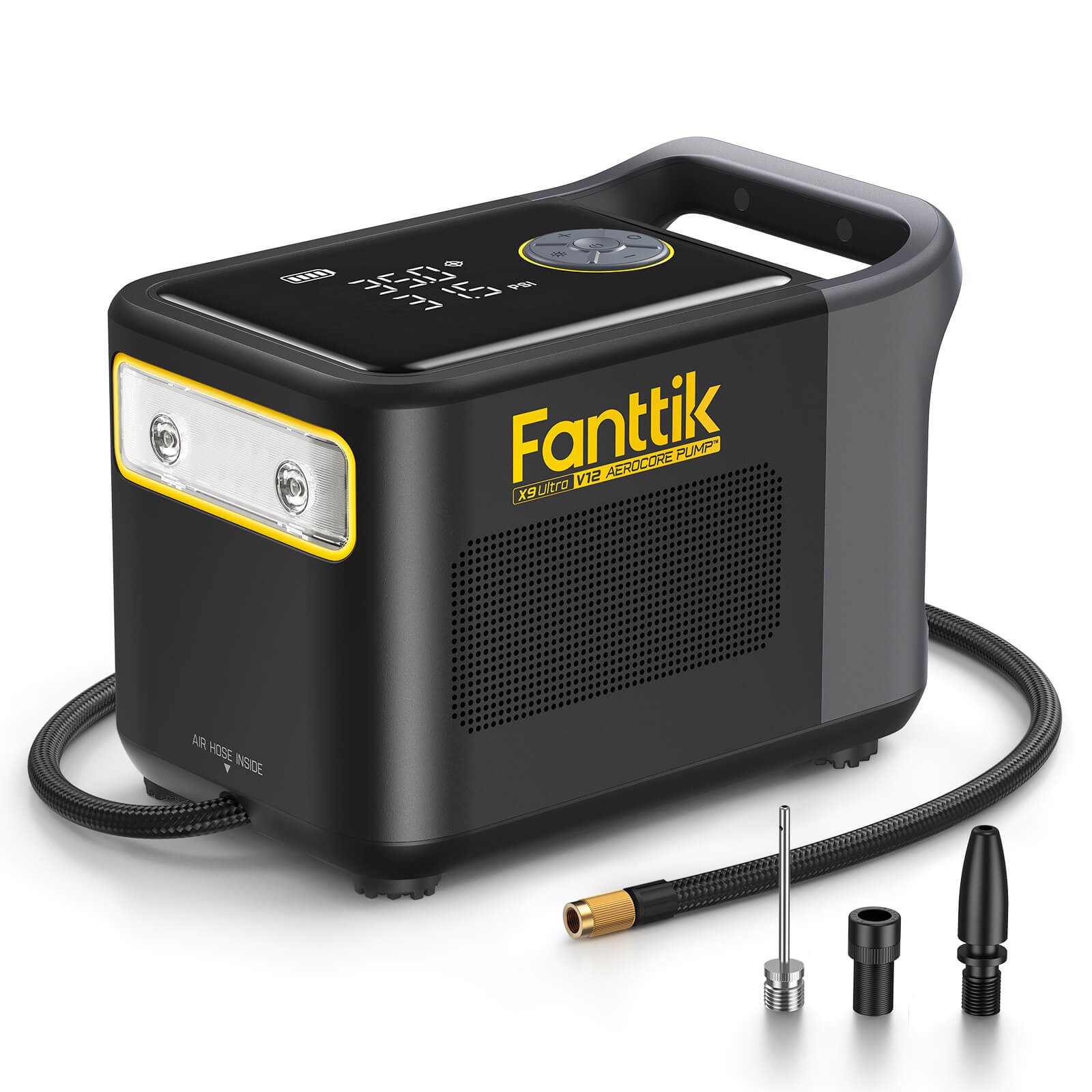 Fanttik X9 Ultra™ Portable Tire Inflator for Pickup Trucks | 3-in-1 Air Pump, Power Station, Flashlight | Super Fast Inflator with Digital Gauge | Air Compressor for Car, Mortorcycle, Bike and Ball