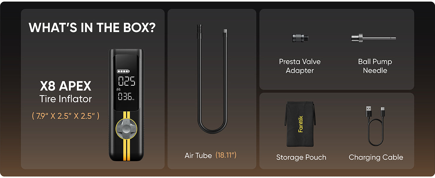 Packing list for Fanttik X8 APEX Tire Inflator