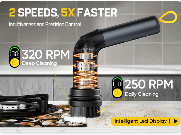 Fanttik G9 Handy Cordless MagnaStorm Electric Spin Scrubber, Dual-Speed Control with 5 Brush Heads, LED Display, IPX7 Waterproof, 2500mAh Battery with Type-C Charging, for Kitchen, Sink, Tile, Stove