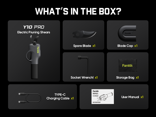 Fanttik Y10 Pro 7.2V Cordless Pruning Shears with Brushless Motor, LED Display, 4-Level Safety System, USB-C Fast Charging, SK5 Steel Blade for Branch Trimming