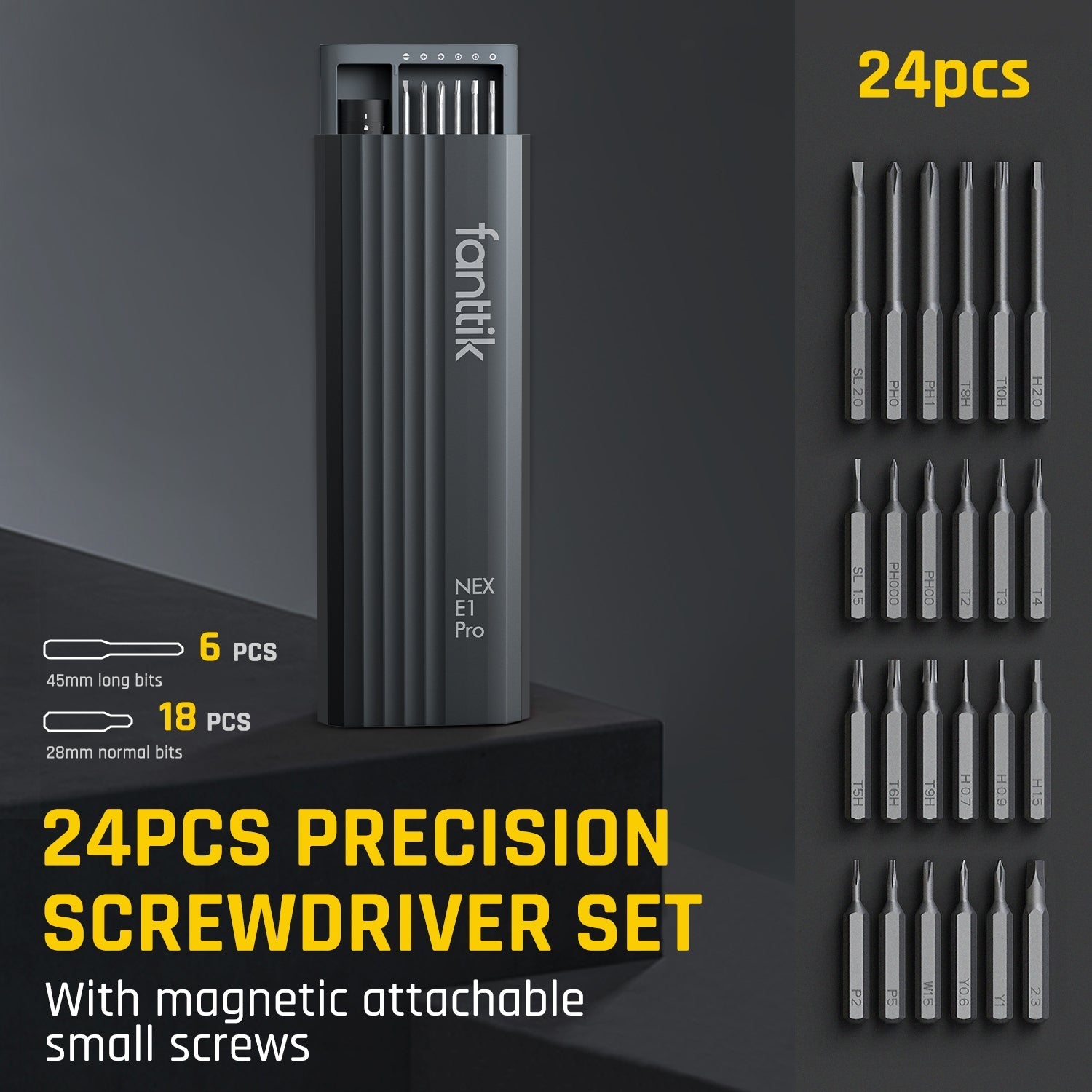 Fanttik E1 Pro Mini Precision Electric Screwdriver has 24PCS Precision Screwdriver Set