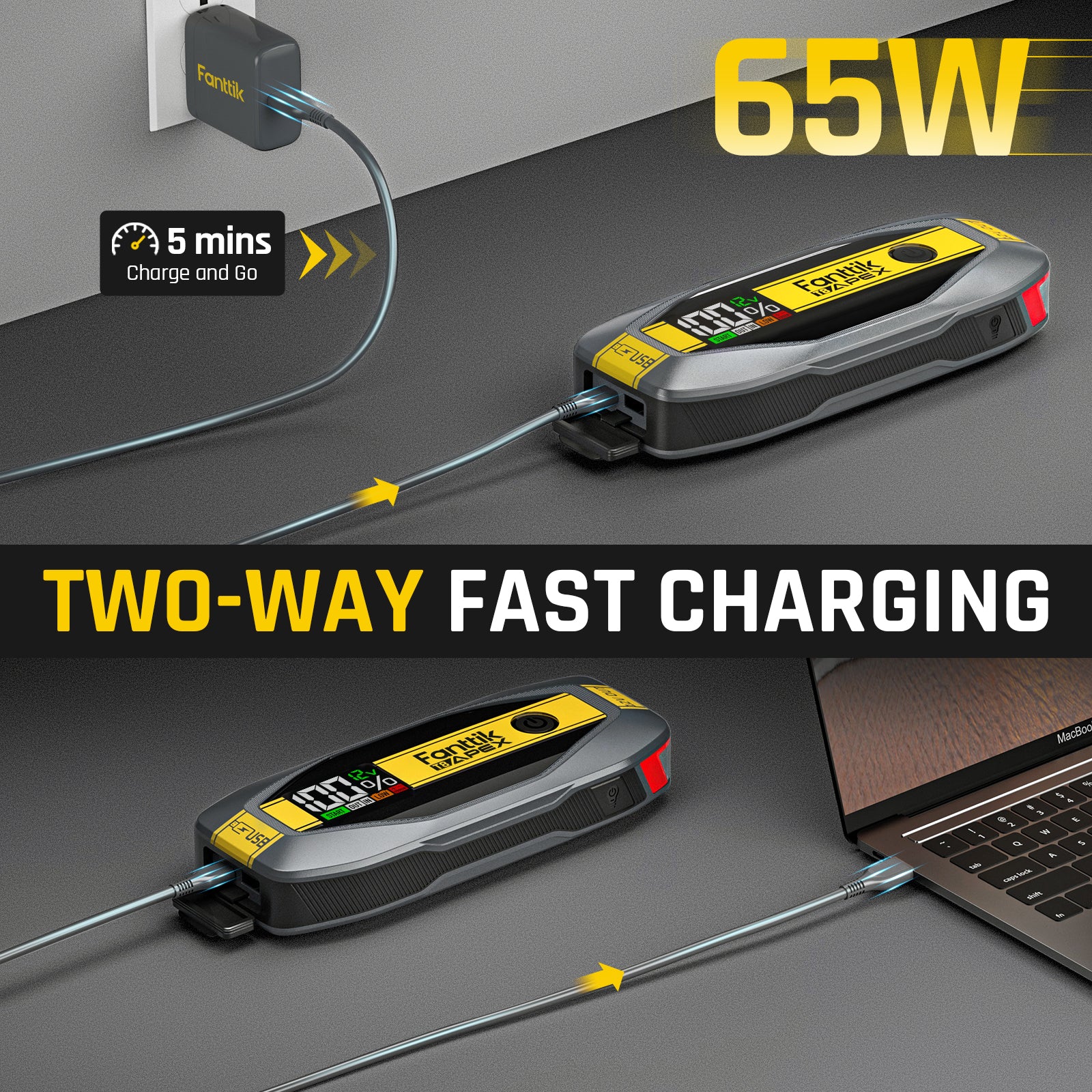 It's a powerful battery booster that offers Offers powerful 65W USB PD two-way super-charging and doubles as a portable power source for recharging USB devices, like a smartphone, tablet and more