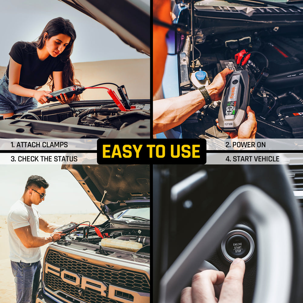 Features 3.0 inches smart screen for convenient use, this portable car jump starter pack can intelligently detect and display the battery voltage in real time, and the remaining battery level, to get you know everything at a glance.