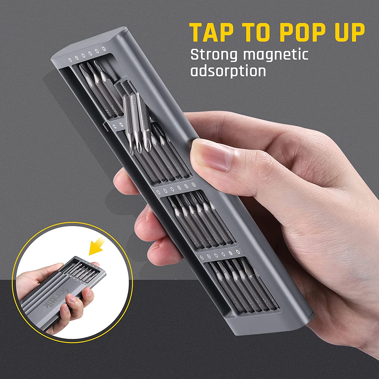 Magnetic box helps hold all the screws in place so that they do not fall off. 