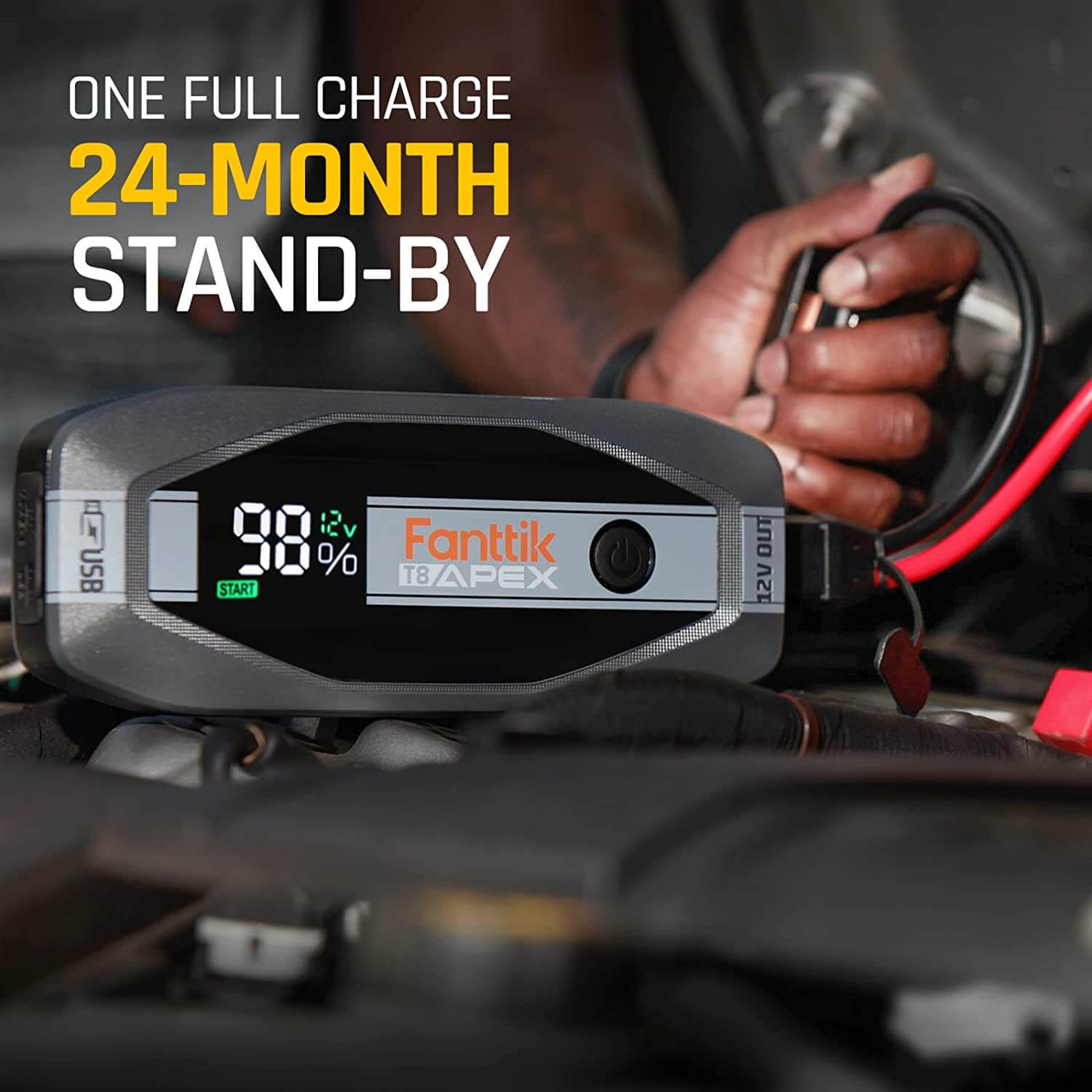 Fanttik T8 APEX 2000 Amp Jump Starter only needs 5-minutes of charge from 0% to a single jump starting for you to hit the road again immediately. With 65W USB-C power delivery input and output, the battery pack completely recharges in 1.5 hours; Also enough to power up your MacBook Pro 13’’, laptops, phones, and other USB-C devices.