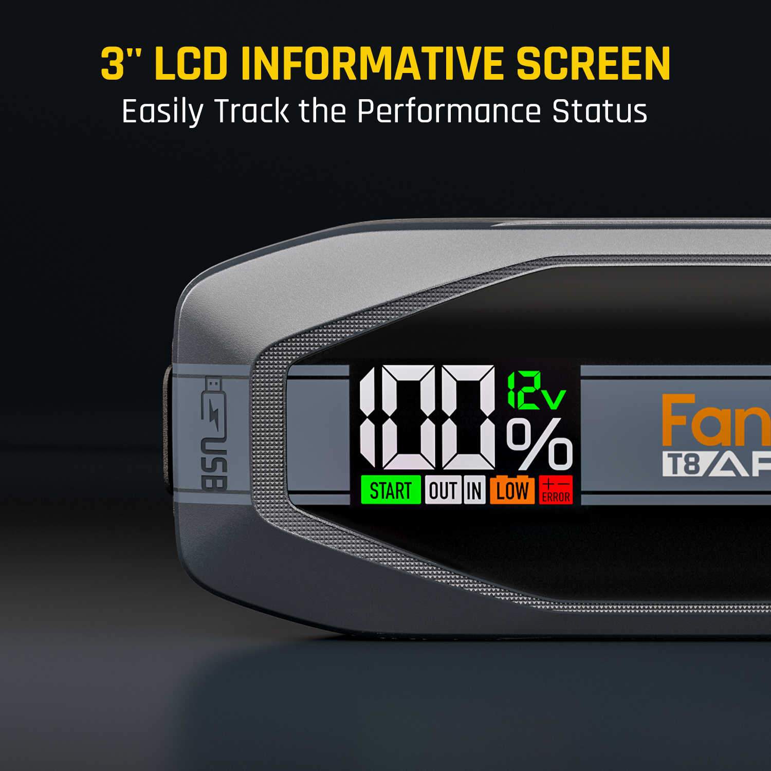 The T8 APEX has 3'' LCD informative screen for tracking the performance status easily