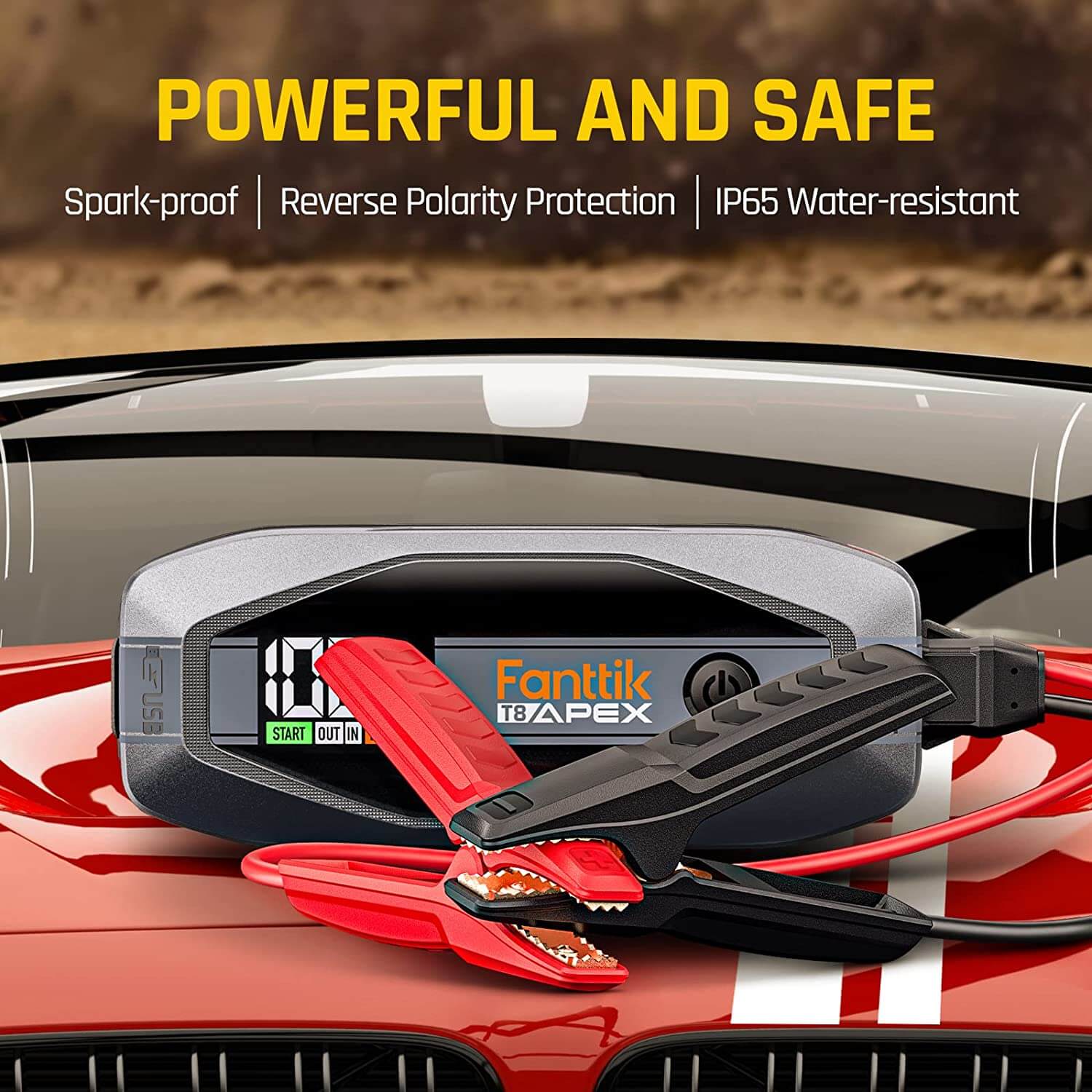 Fanttik T8 APEX 2000 Amp Jump Starter features 3.0 inches smart screen for convenient use, this portable car jump starter pack can intelligently detect and display the battery voltage in real time, and the remaining battery level, to get you know everything at a glance.