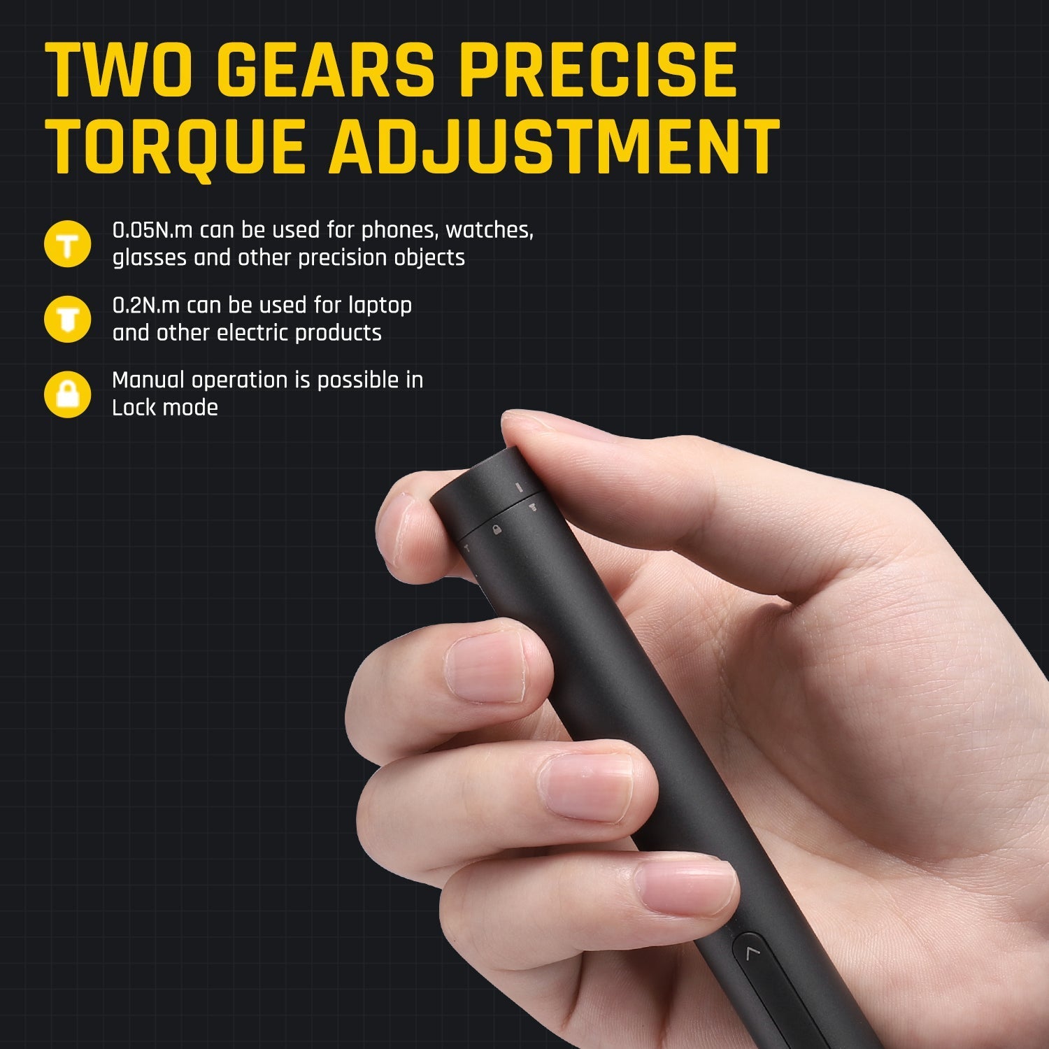 Fanttik E1 PRO Mini Electric Screwdriver has a high and low electric torque of 0.2/0.05N.m and a manual torque of 3N.m.